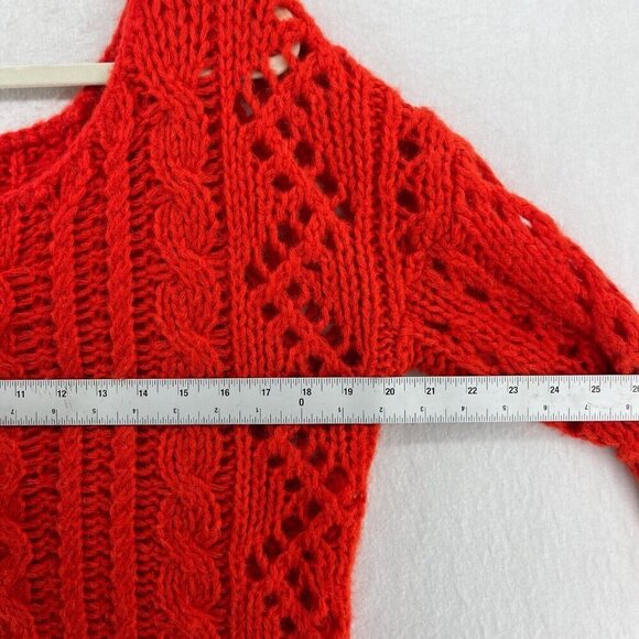 Free People Sweater Women's Sz S Red Open Cable Knit Chunky Pullover Long Sleeve - Picture 4 of 13
